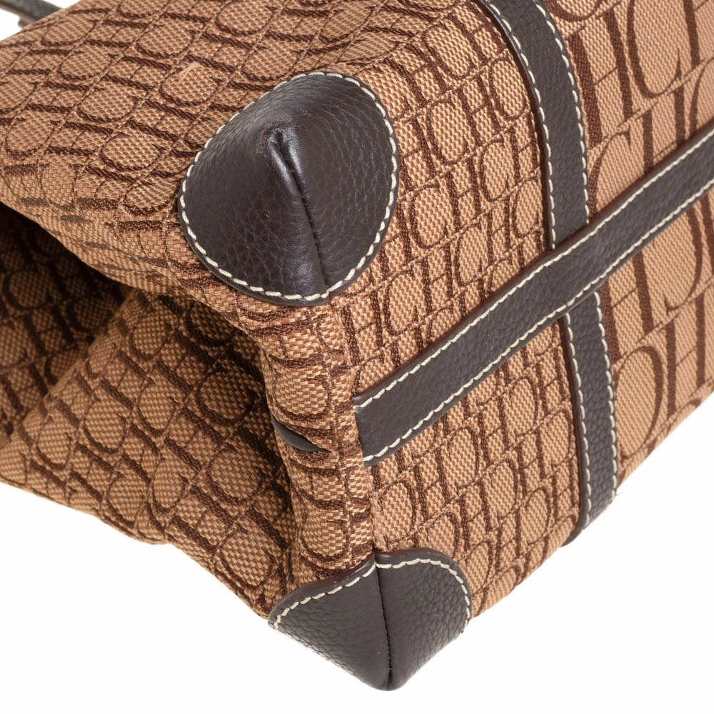 Carolina Herrera Brown Monogram Canvas and Leather Tote Women