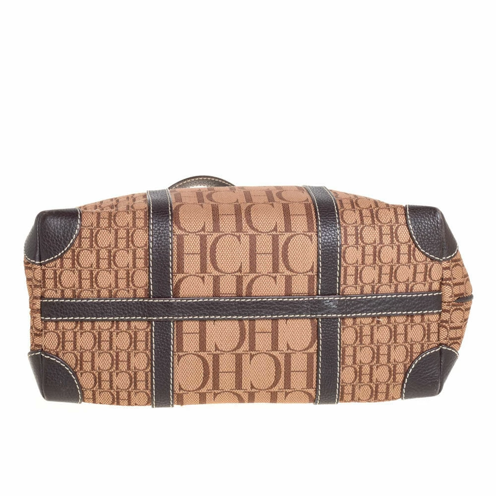 Carolina Herrera Brown Monogram Canvas and Leather Tote Women