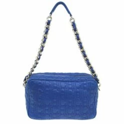 Carolina Herrera Blue Monogram Leather Shoulder Bag Women