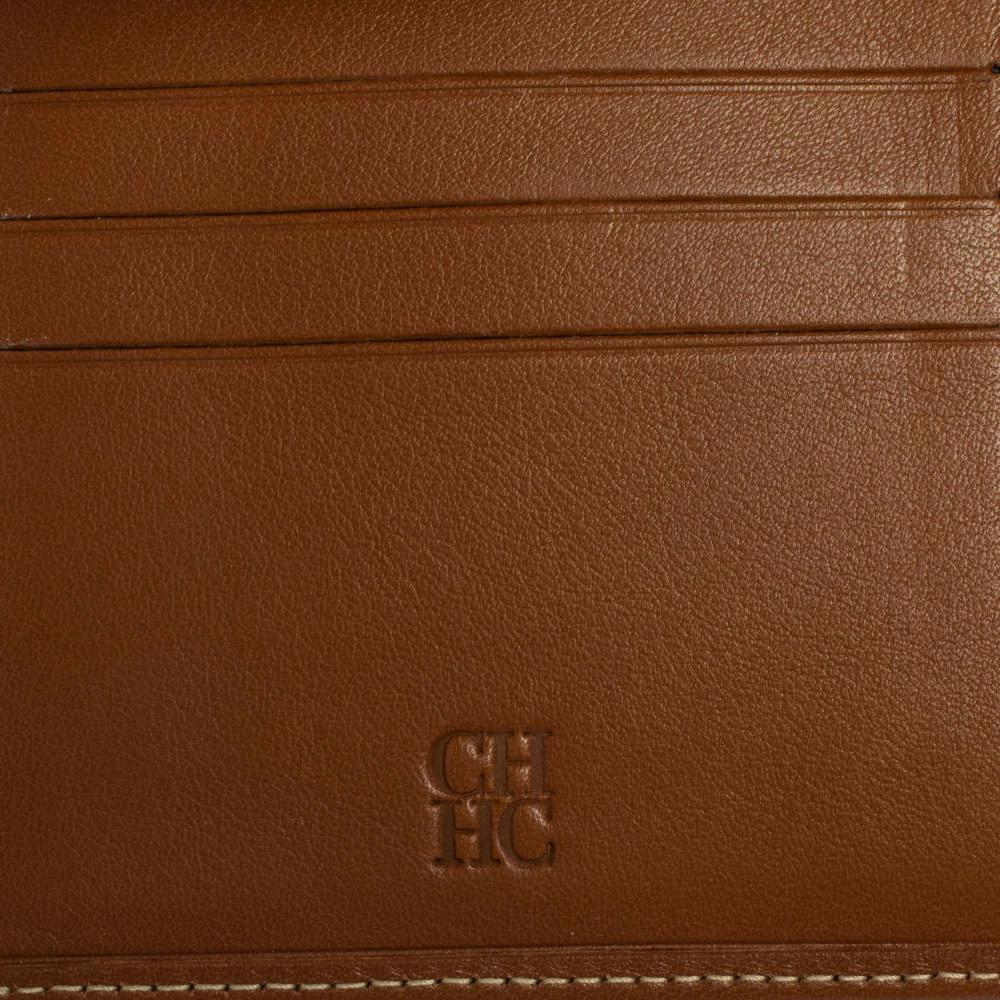 Carolina Herrera Caramel Brown Leather Trifold Compact Wallet Women