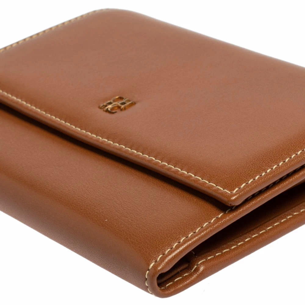 Carolina Herrera Caramel Brown Leather Trifold Compact Wallet Women