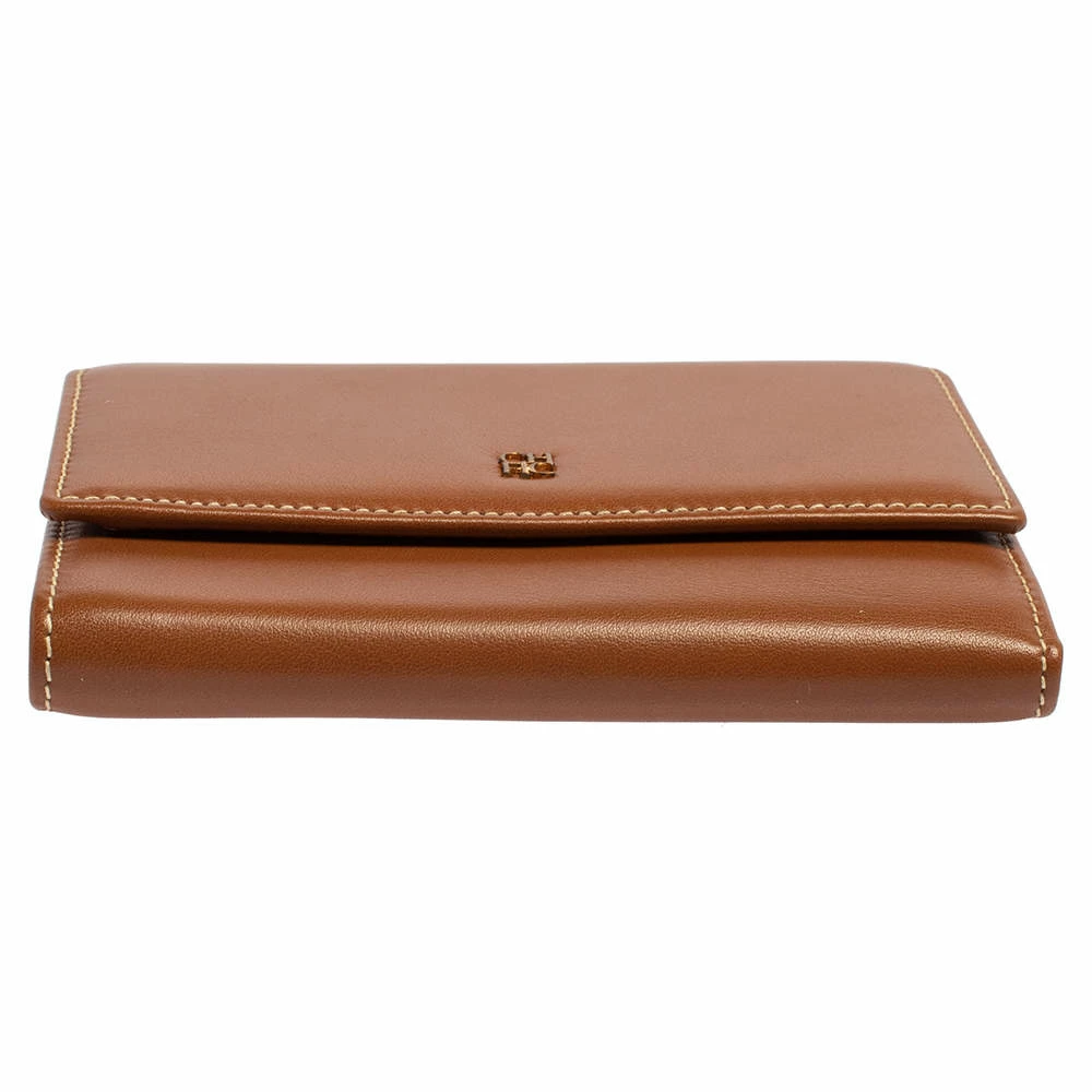 Carolina Herrera Caramel Brown Leather Trifold Compact Wallet Women