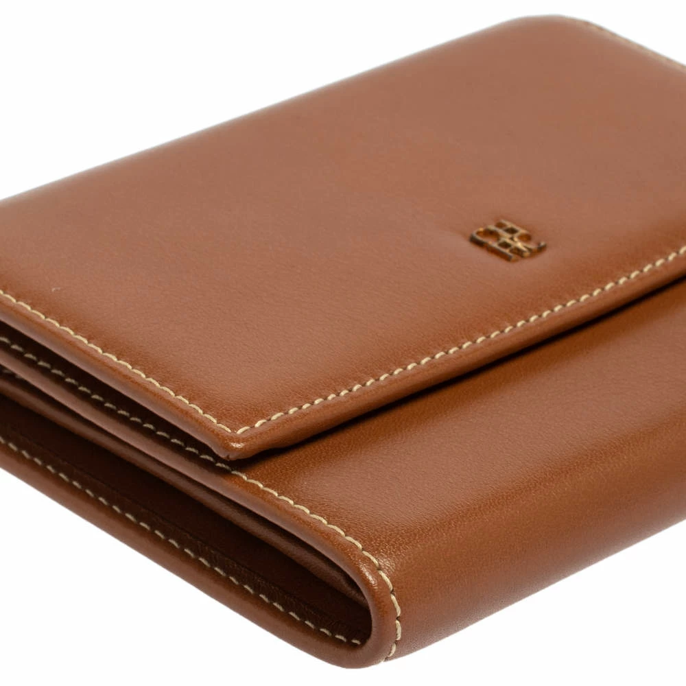 Carolina Herrera Caramel Brown Leather Trifold Compact Wallet Women