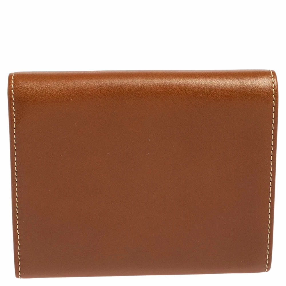 Carolina Herrera Caramel Brown Leather Trifold Compact Wallet Women