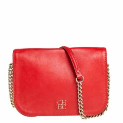 Carolina Herrera Red Leather New Baltazar Flap Shoulder Bag Women