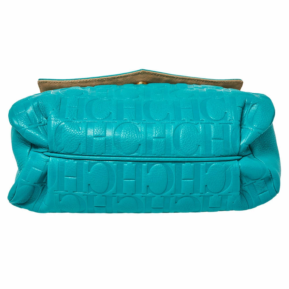 Carolina Herrera Turquoise Monogram Leather Flap Shoulder Bag Women - Blue