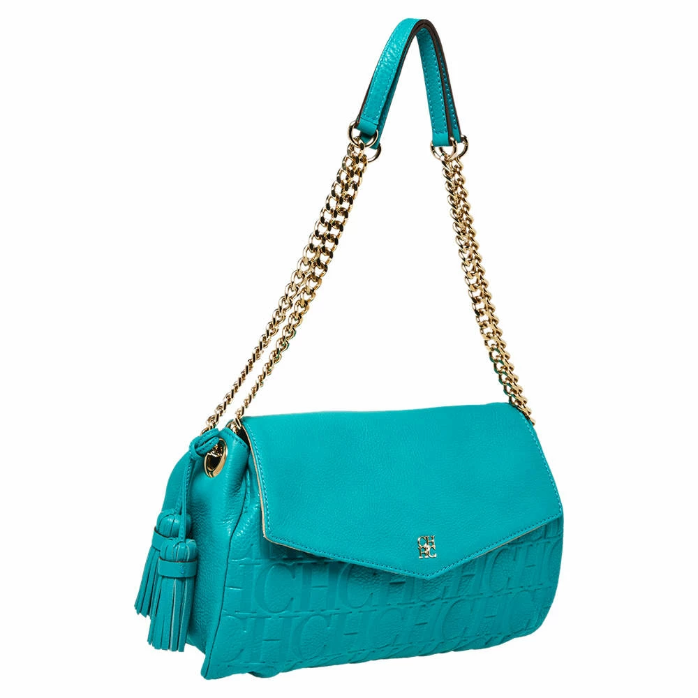 Carolina Herrera Turquoise Monogram Leather Flap Shoulder Bag Women - Blue