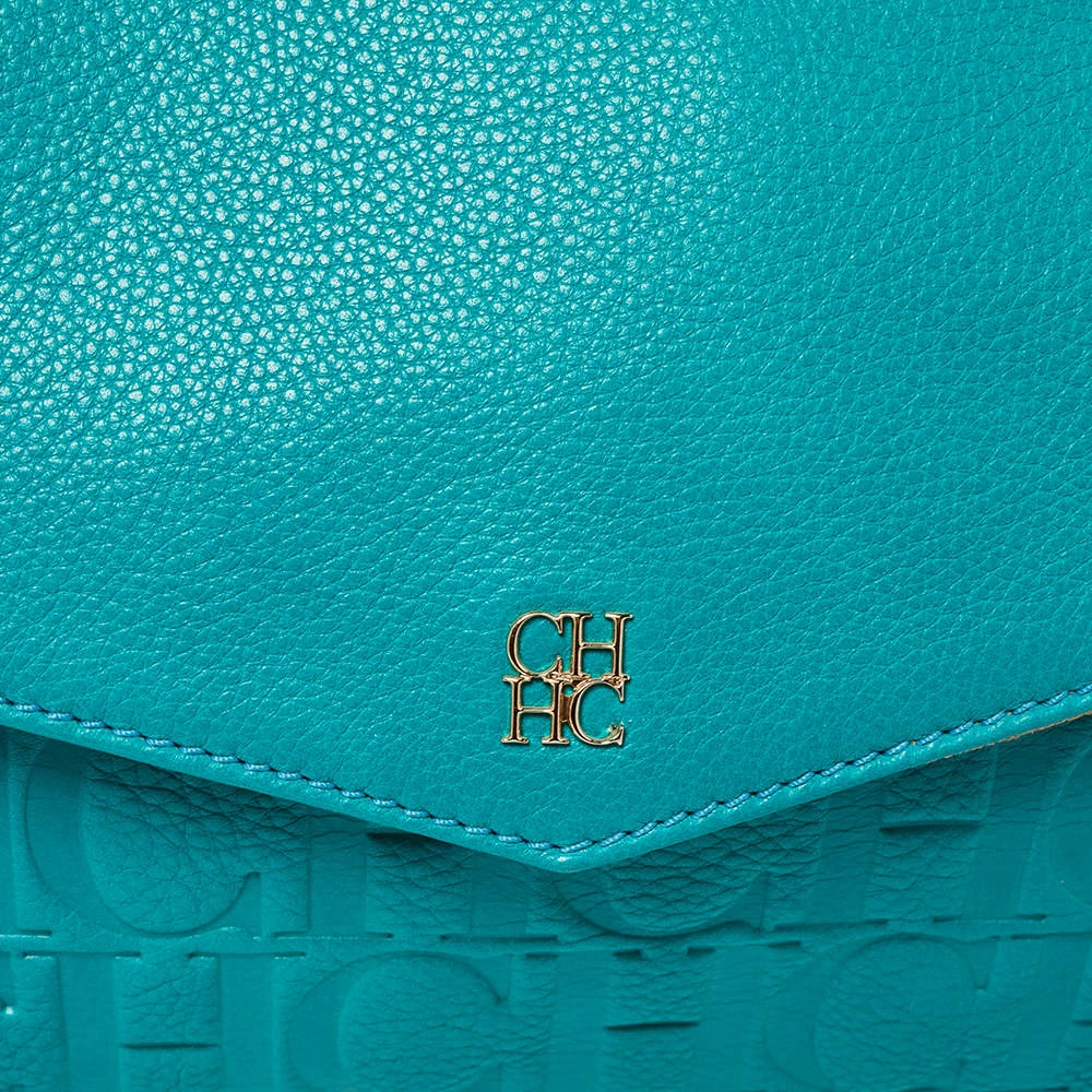 Carolina Herrera Turquoise Monogram Leather Flap Shoulder Bag Women - Blue