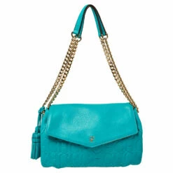 Carolina Herrera Turquoise Monogram Leather Flap Shoulder Bag Women - Blue