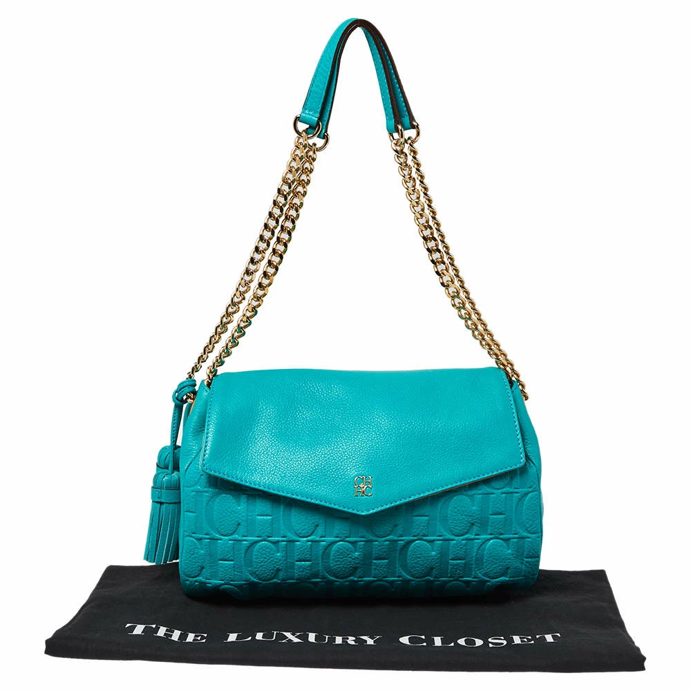 Carolina Herrera Turquoise Monogram Leather Flap Shoulder Bag Women - Blue