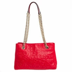 Carolina Herrera Red Embossed Leather Chain Tote Women