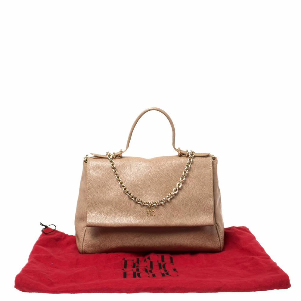 Carolina Herrera Beige Leather Minuetto Flap Top Handle Bag Women