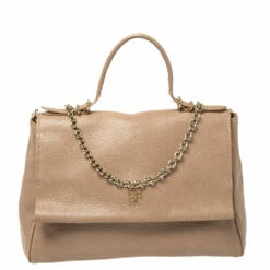 Carolina Herrera Beige Leather Minuetto Flap Top Handle Bag Women