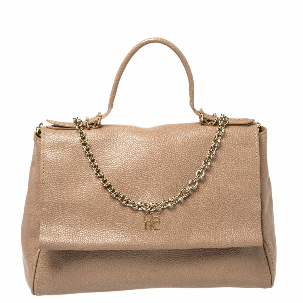 Carolina Herrera Beige Leather Minuetto Flap Top Handle Bag Women