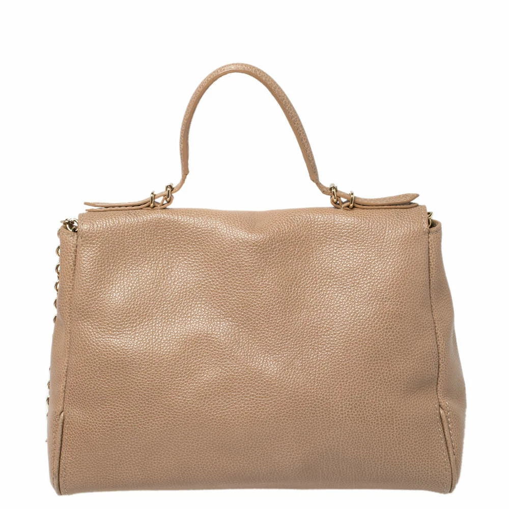 Carolina Herrera Beige Leather Minuetto Flap Top Handle Bag Women