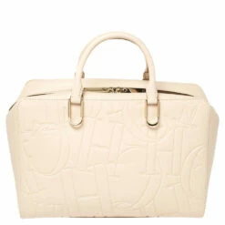 Carolina Herrera Ivory Embossed Leather Duke Satchel Women - White