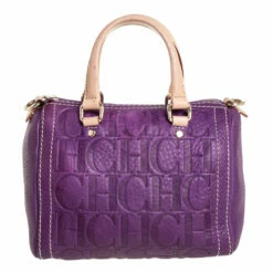 Carolina Herrera Purple Monogram Leather Mini Andy Crossbody Bag Women