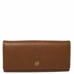 Carolina Herrera Brown Leather Flap Continental Wallet Women