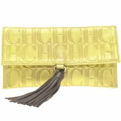 Carolina Herrera Gold Monogram Leather Tassel Clutch Women