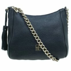 Carolina Herrera Black Pebbled Leather Maria Shoulder Bag Women