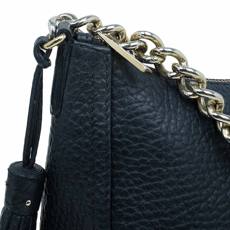 Carolina Herrera Black Pebbled Leather Maria Shoulder Bag Women