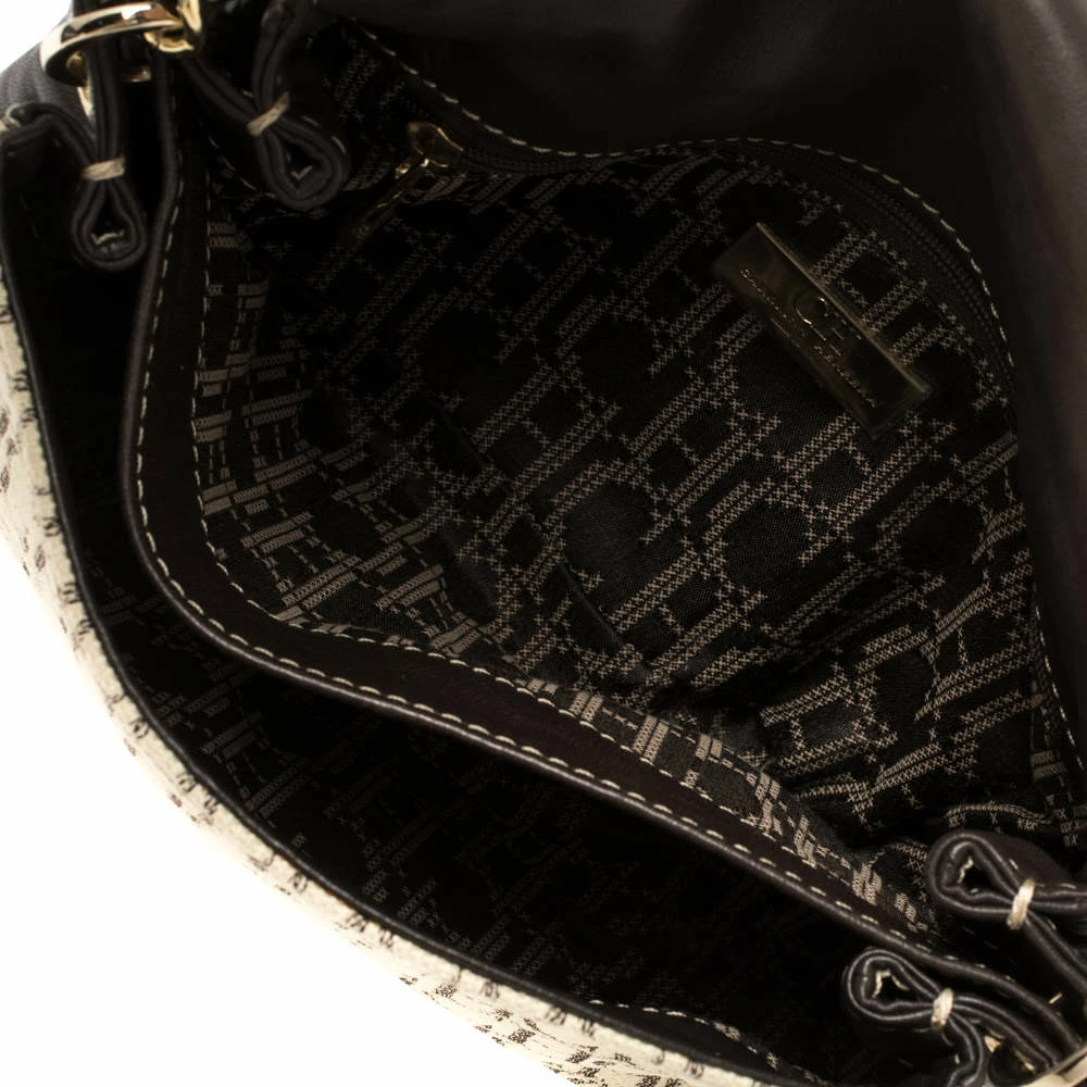 Carolina Herrera Brown/Beige Monogram Leather and Canvas Flap Shoulder Bag Women