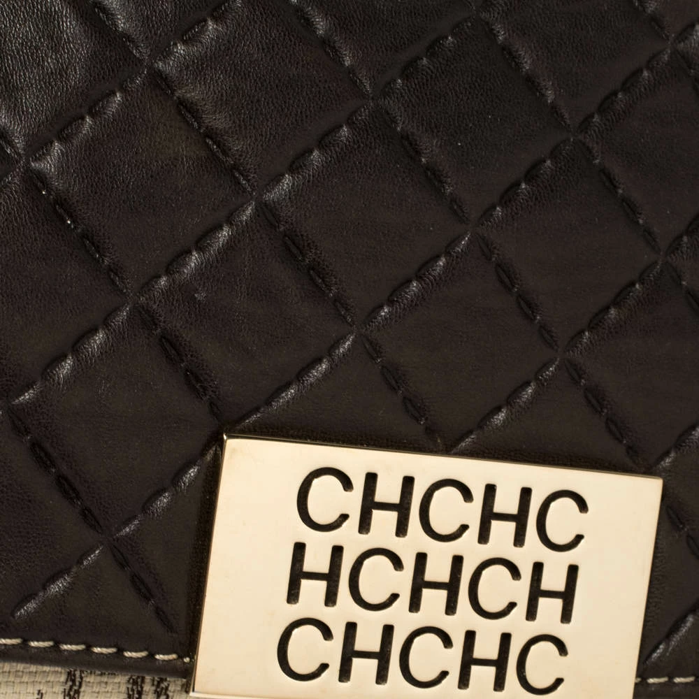 Carolina Herrera Brown/Beige Monogram Leather and Canvas Flap Shoulder Bag Women