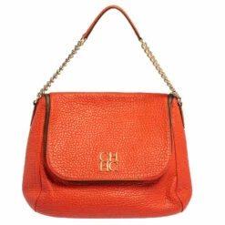 Carolina Herrera Orange Leather Zip Hobo Women