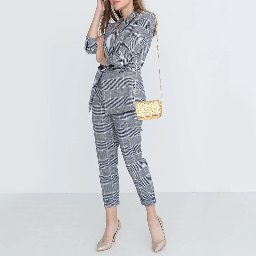 Carolina Herrera Gold Quilted Leather Flap Chain Crossbody Bag Women