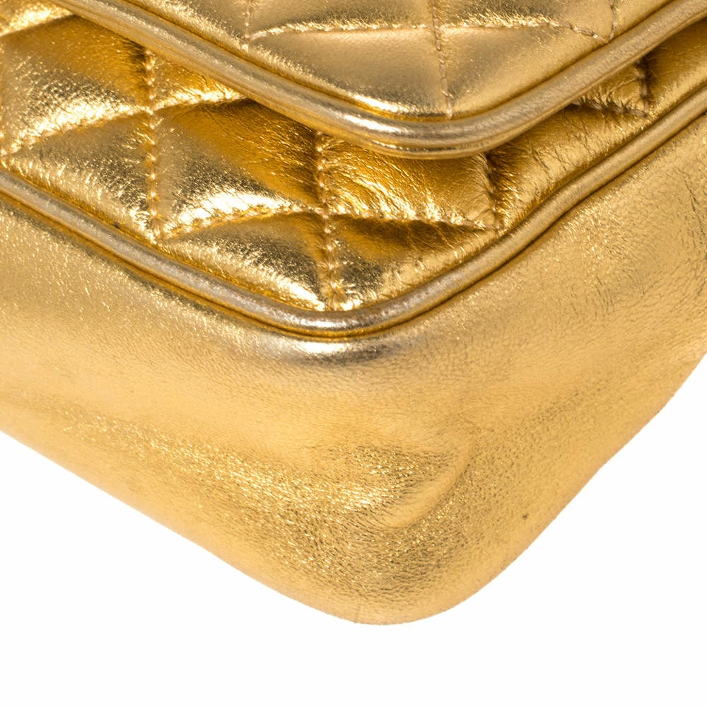 Carolina Herrera Gold Quilted Leather Flap Chain Crossbody Bag Women