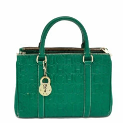 Carolina Herrera Green Embossed Leather Matteo Tote Women