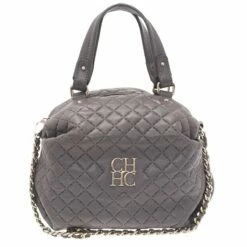Carolina Herrera Grey Leather Quilted Chain Satchel Bag Women