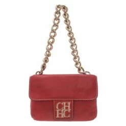 Carolina Herrera Red Leather Double Flap Chain Bag Women