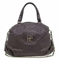 Carolina Herrera Brown Quilted Leather Chain Satchel Bag Women