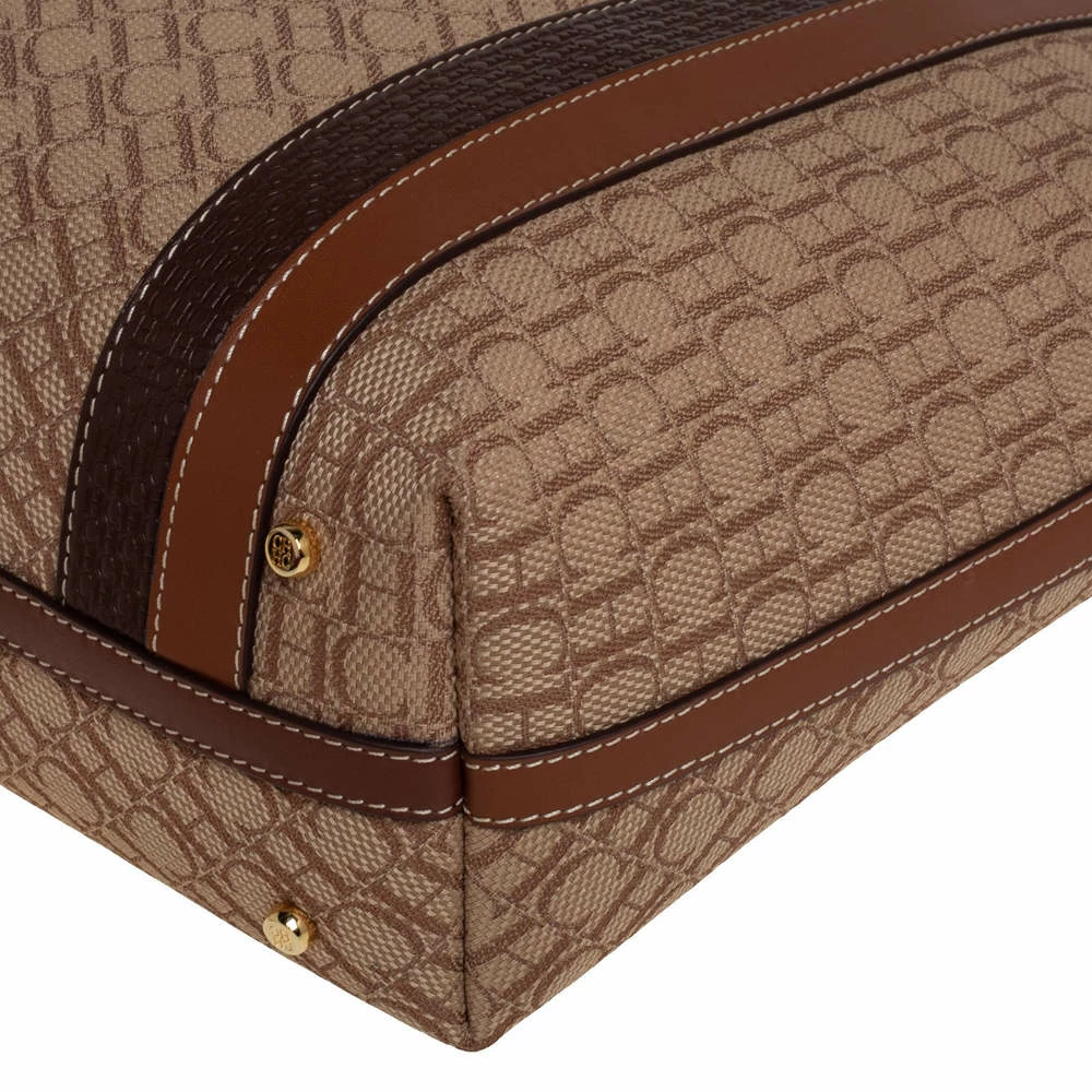Carolina Herrera Beige/Brown Monogram Canvas and Leather Shopper Tote Women
