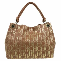 Carolina Herrera Brown Logo Leather Hobo Women