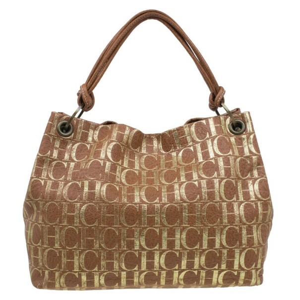 Carolina Herrera Brown Logo Leather Hobo Women