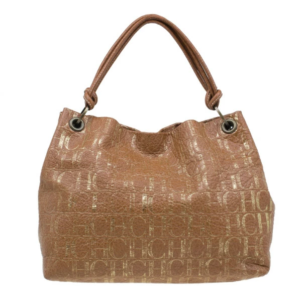 Carolina Herrera Brown Logo Leather Hobo Women