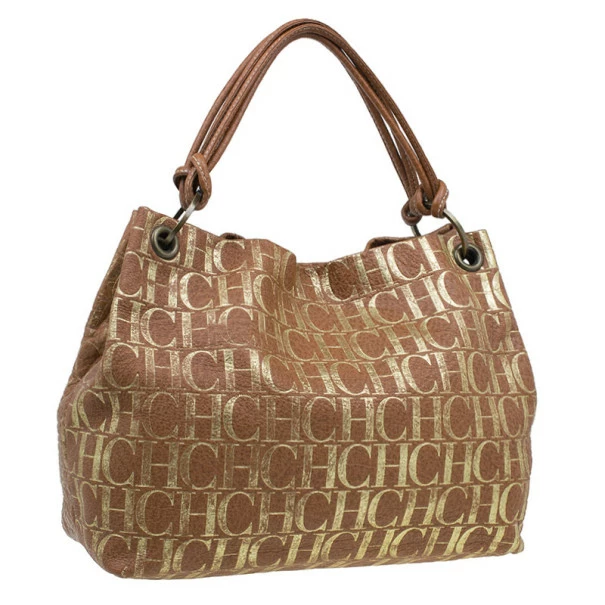 Carolina Herrera Brown Logo Leather Hobo Women