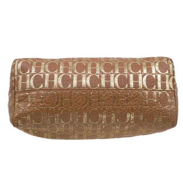 Carolina Herrera Brown Logo Leather Hobo Women