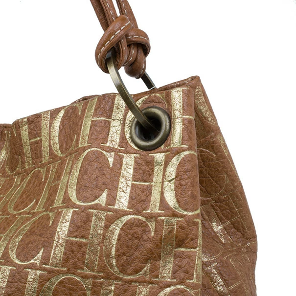 Carolina Herrera Brown Logo Leather Hobo Women