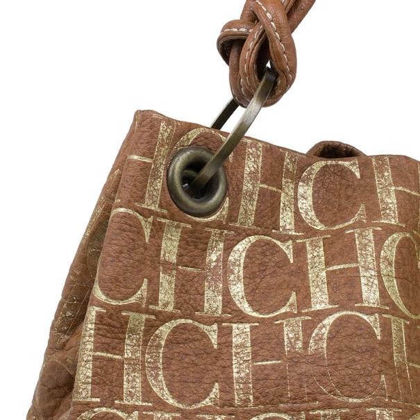 Carolina Herrera Brown Logo Leather Hobo Women