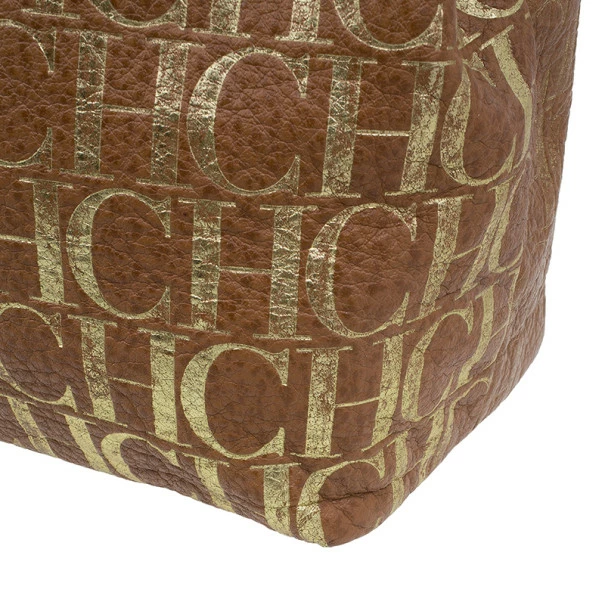 Carolina Herrera Brown Logo Leather Hobo Women