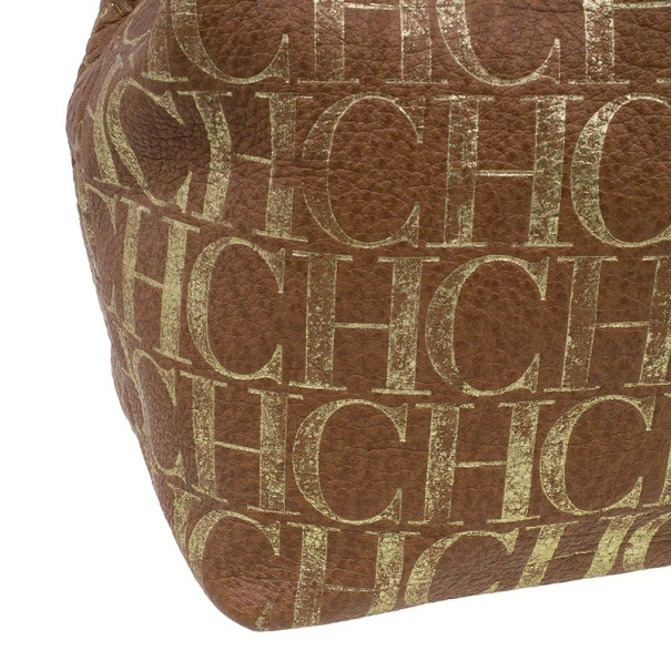 Carolina Herrera Brown Logo Leather Hobo Women