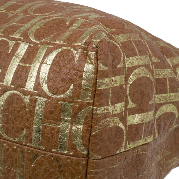 Carolina Herrera Brown Logo Leather Hobo Women