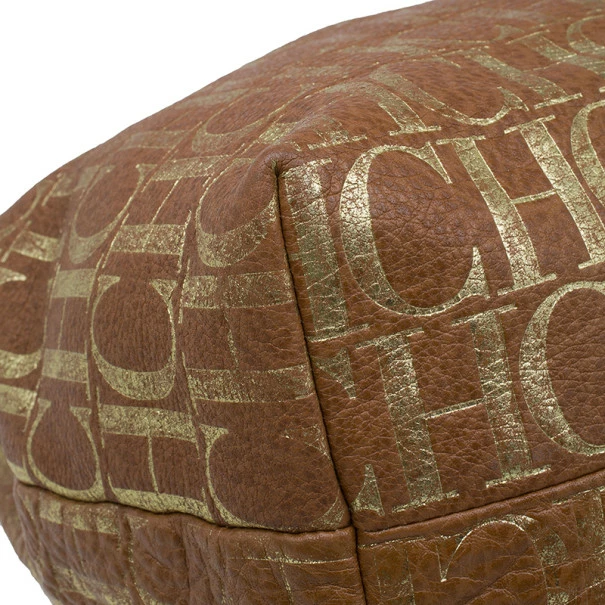 Carolina Herrera Brown Logo Leather Hobo Women