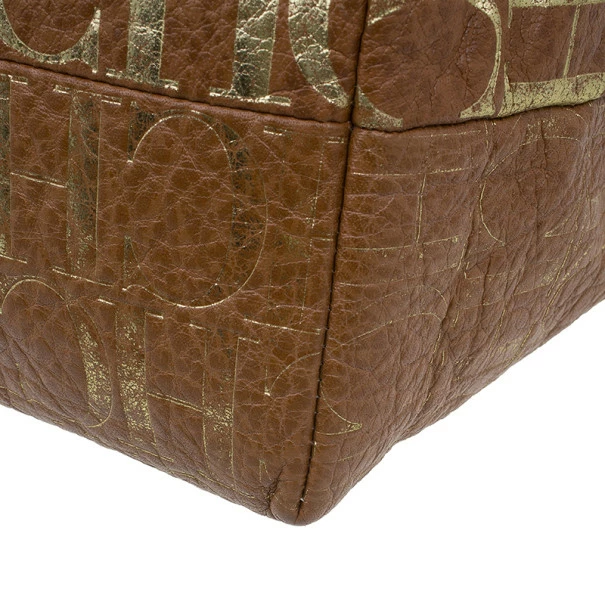 Carolina Herrera Brown Logo Leather Hobo Women