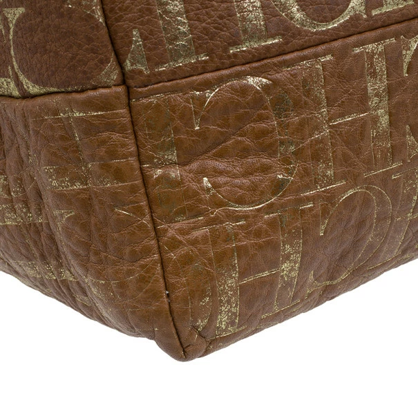 Carolina Herrera Brown Logo Leather Hobo Women