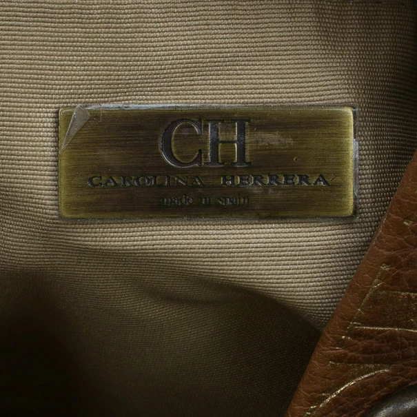 Carolina Herrera Brown Logo Leather Hobo Women