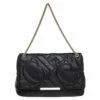 Carolina Herrera Black Embossed Leather Flap Chain Shoulder Bag Women